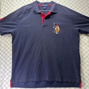 US POLO ASSN Men's 2XL Golf Shirt Rare Double Jockey Big Pony 3 Rugby XXL Navy